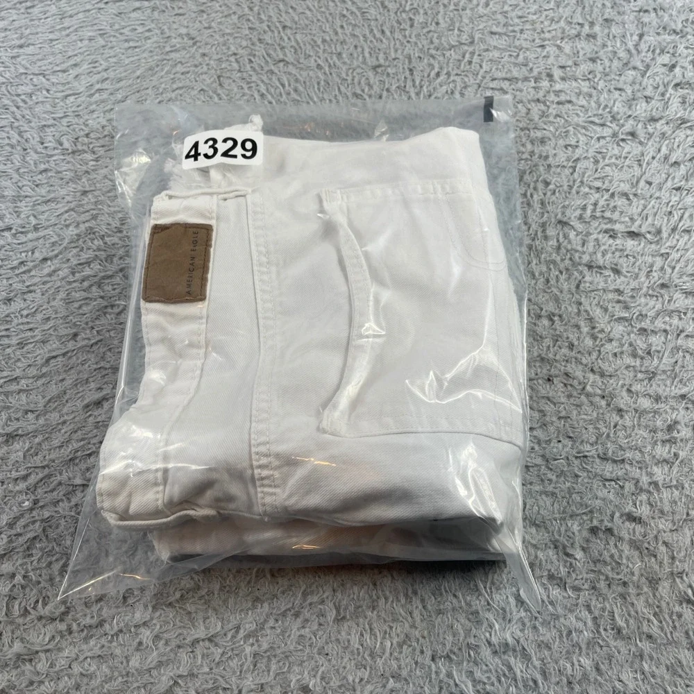 American Eagle Highest Rise Baggy Short White Distressed Denim Size 12 Waist